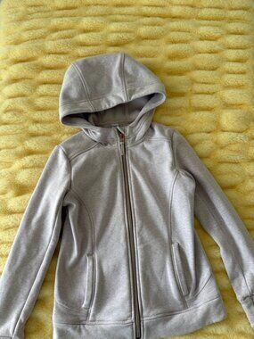 Athleta Girl Zip Up Hoodie Size M 8-10 Beige Fleece Active